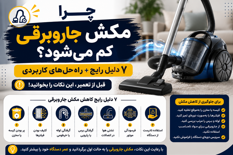 چرا جاروبرقی مکش خود را از دست میدهد؟ ۷ دلیل رایج و راهحل آن